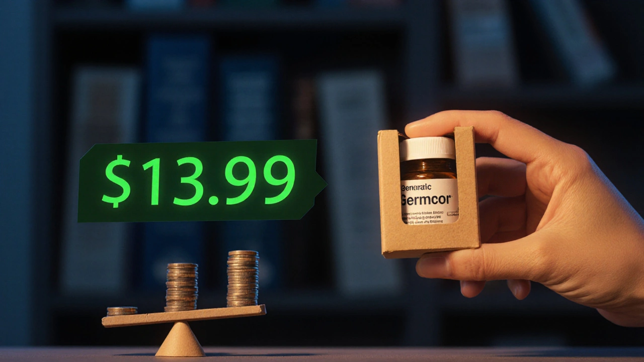 Hand holding a discreet box of generic duloxetine with a price tag, symbolizing affordable safety.