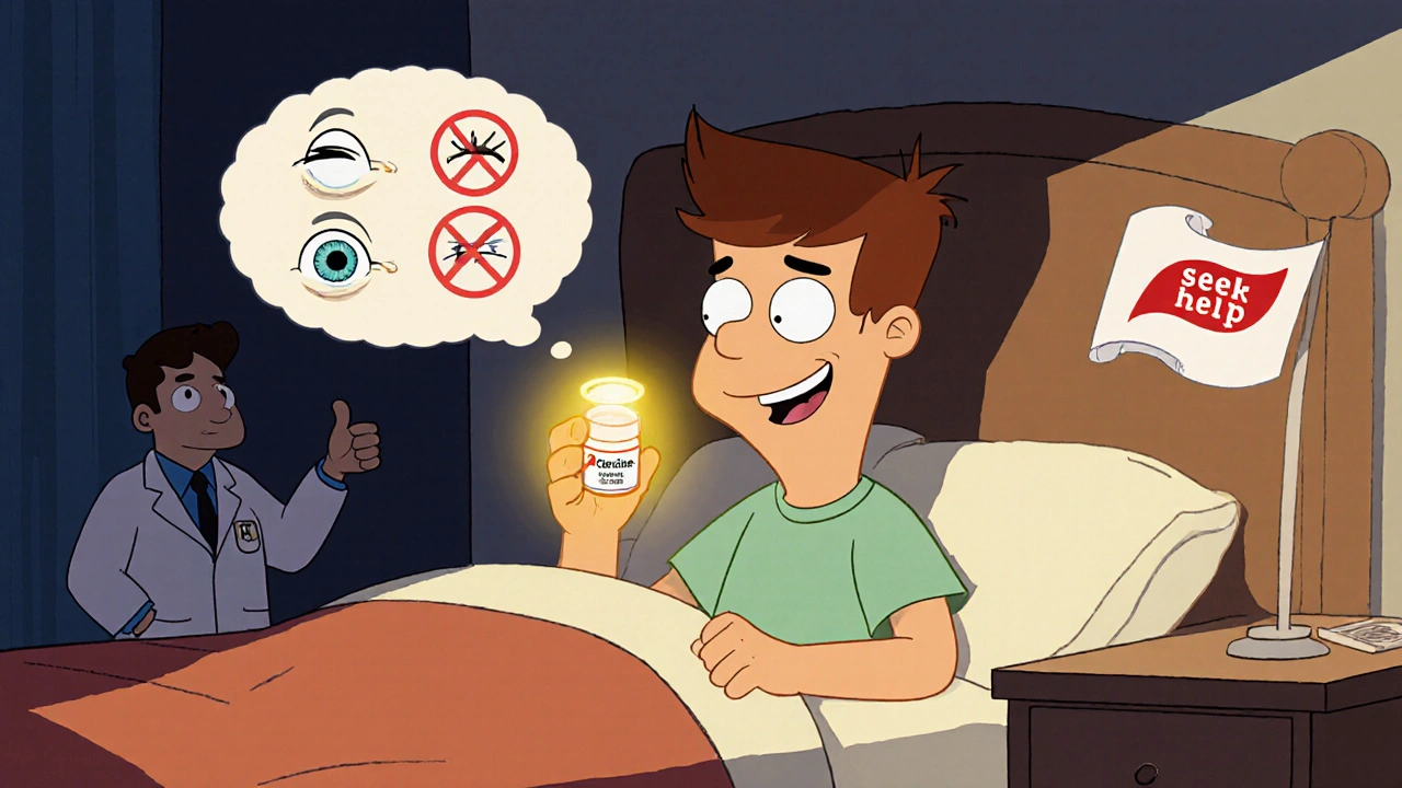 Teen holds glowing cetirizine pill, thinking of clear breathing, while a doctor gives a thumbs-up.