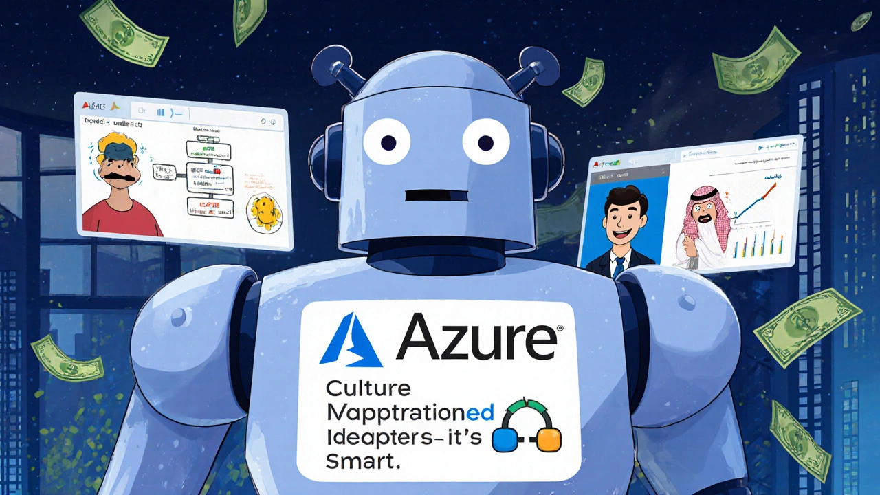 A cartoon robot adapts a health app interface in real-time for users from Japan, Denmark, and Saudi Arabia.