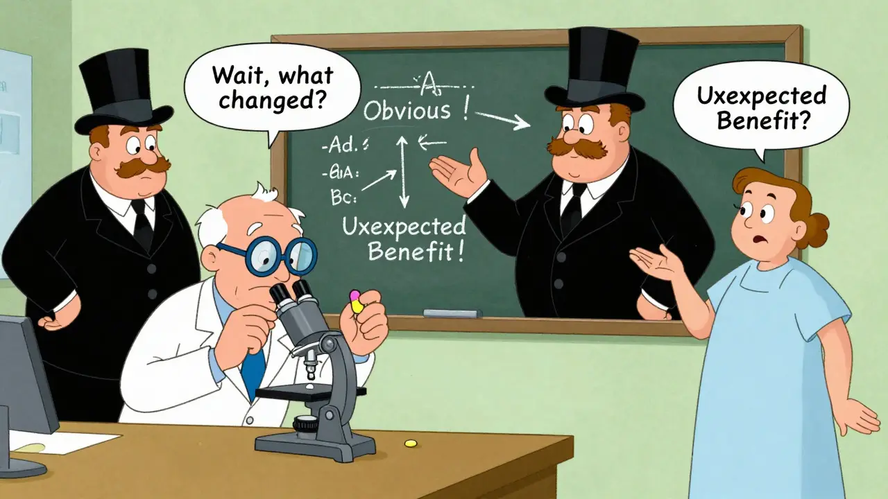 FDA inspector and lawyers arguing over drug ratios in a cartoon lab