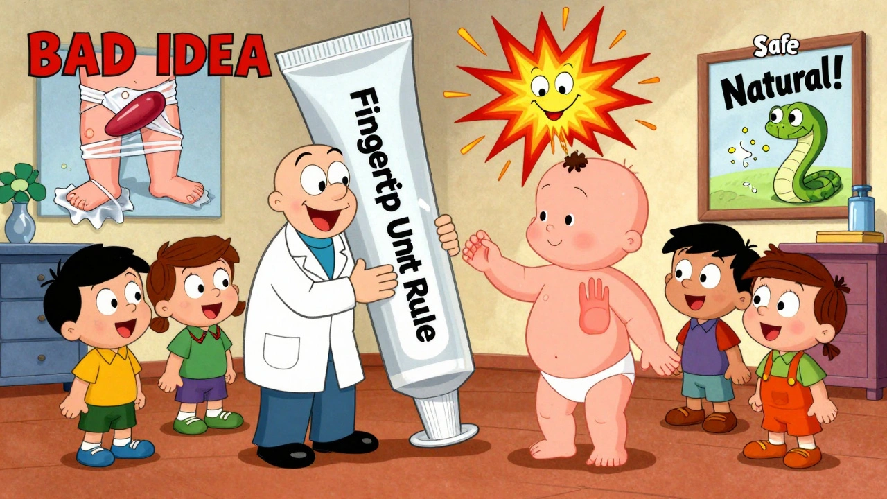 Pediatrician teaching parents the fingertip unit rule with zinc oxide paste