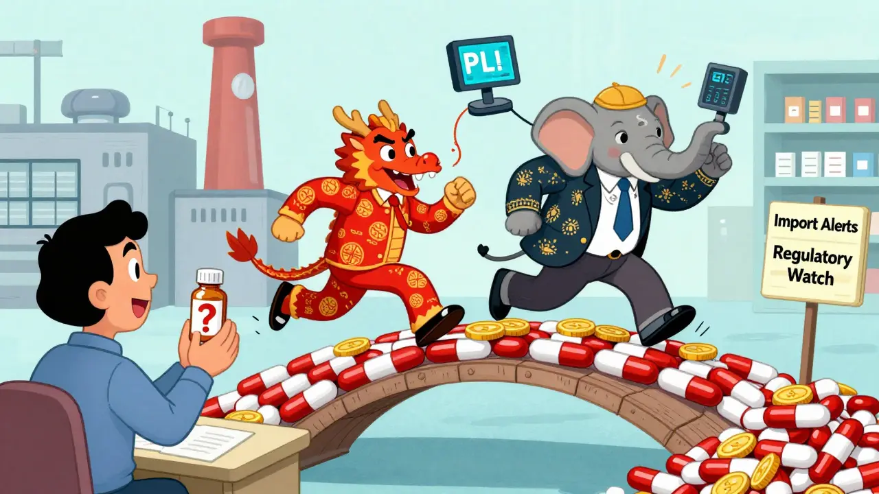 Two CEOs racing to build a pill bridge, Indian CEO ahead with digital tools, Chinese CEO tripping over regulatory warnings.