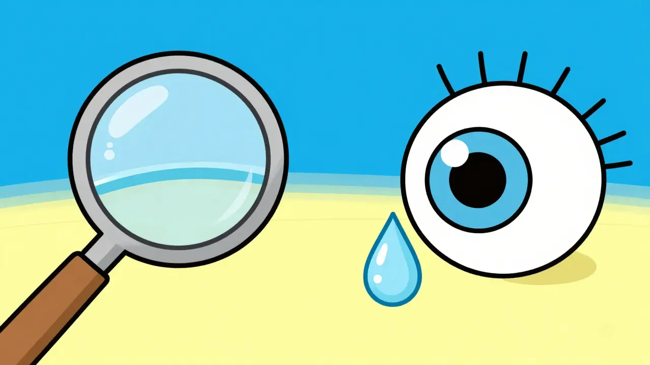 Illustration showing the effect of artificial tear drops on a dry eye