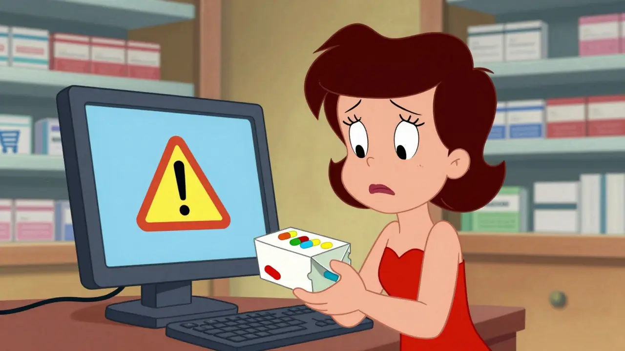 Cartoon woman worried about buying meds online