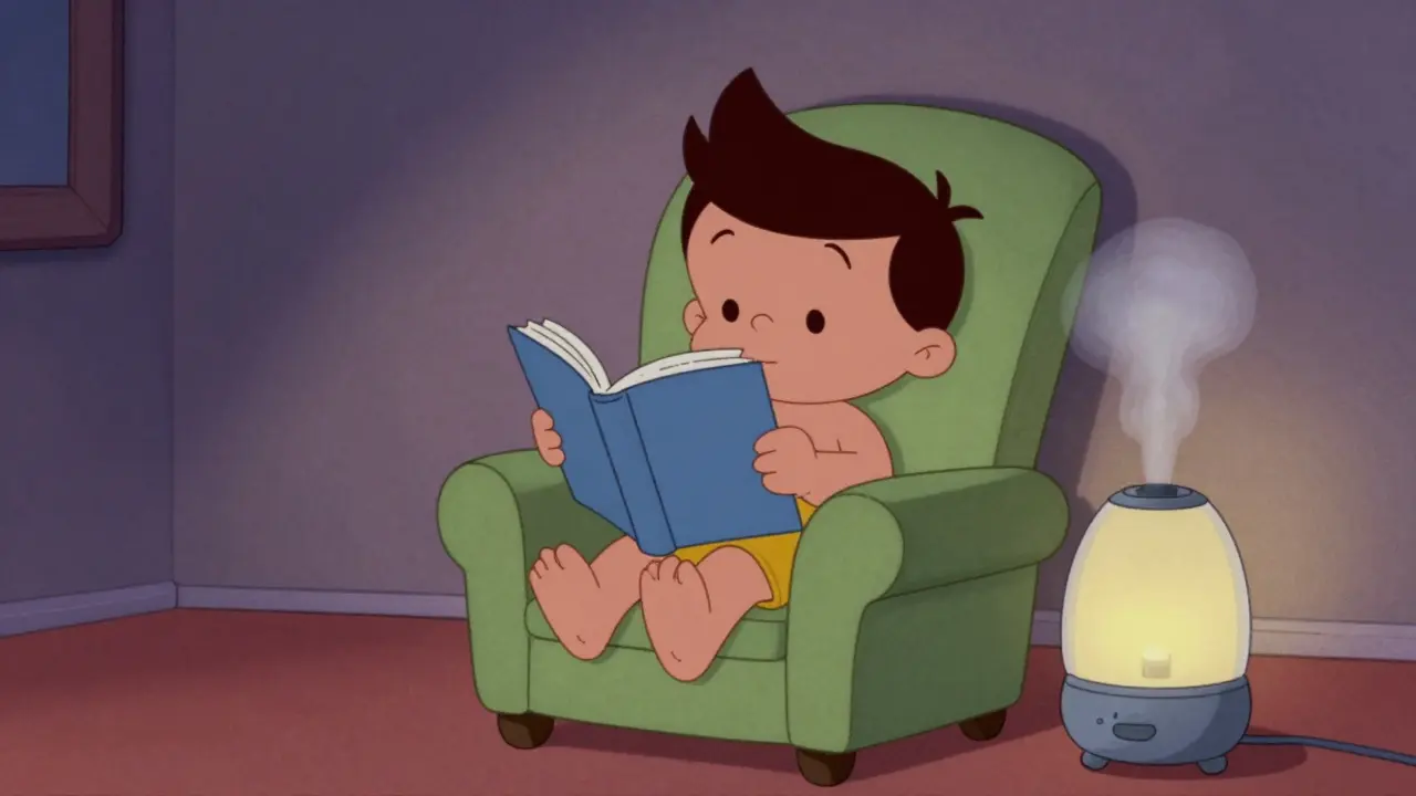 Relaxed person reading a book during a calm bedtime routine
