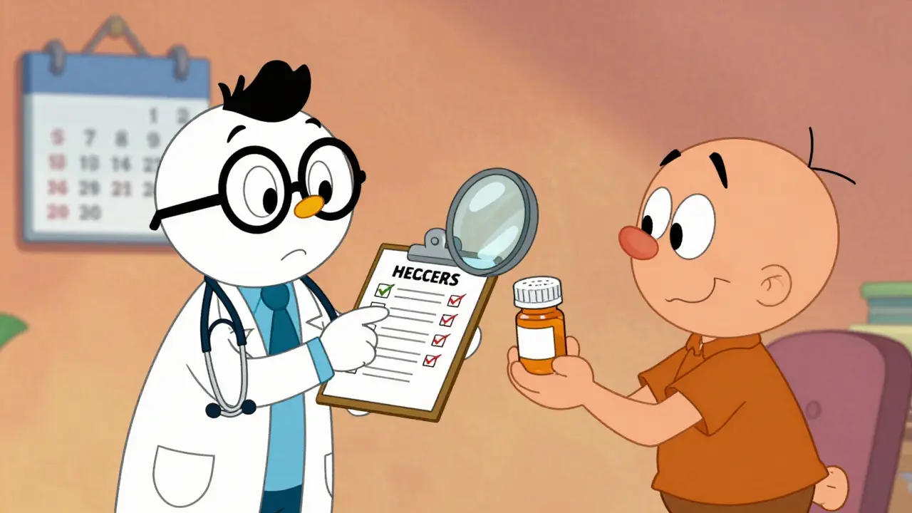 Doctor and patient reviewing checklist for safe medication switch