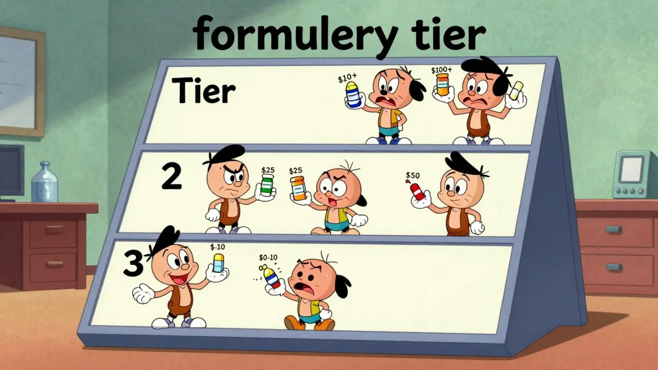 Illustration of insurance formulary tiers for drug costs