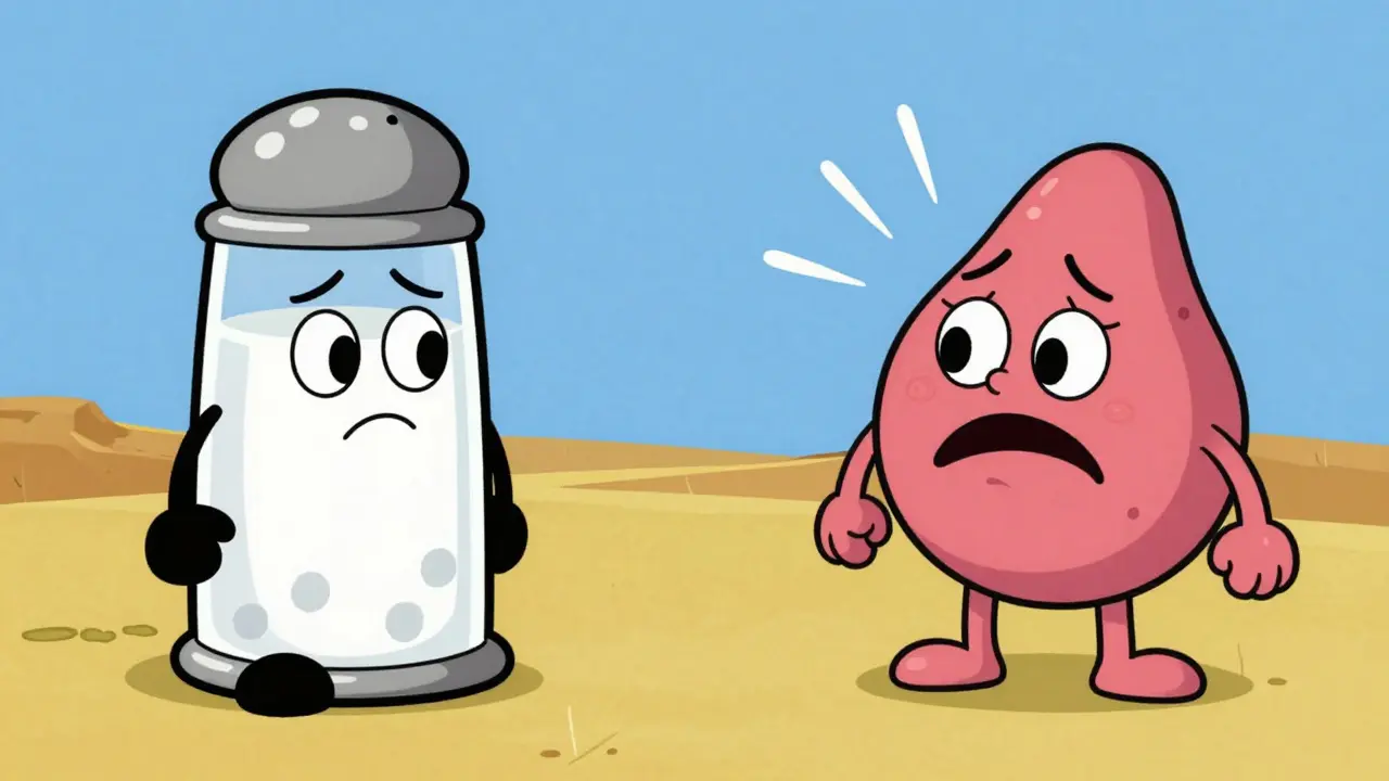 Cartoon comparison of iodine deficiency and autoimmune attack on thyroid