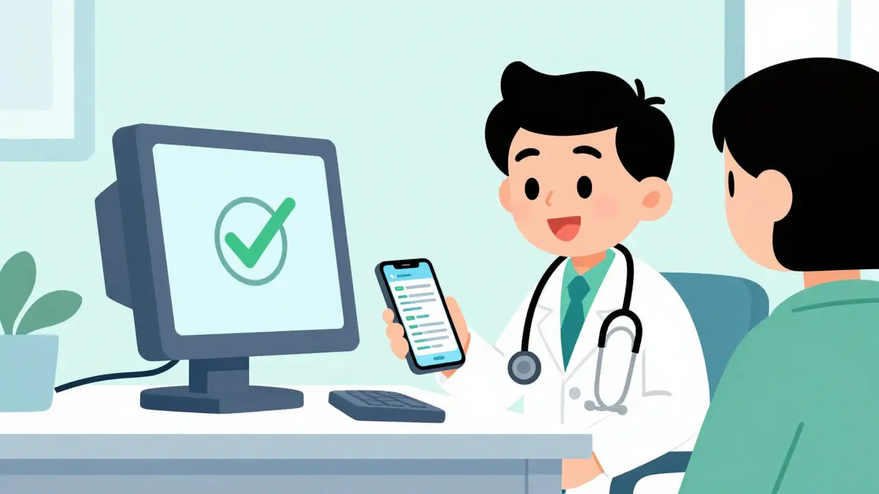Cartoon doctor consulting with patient via video call