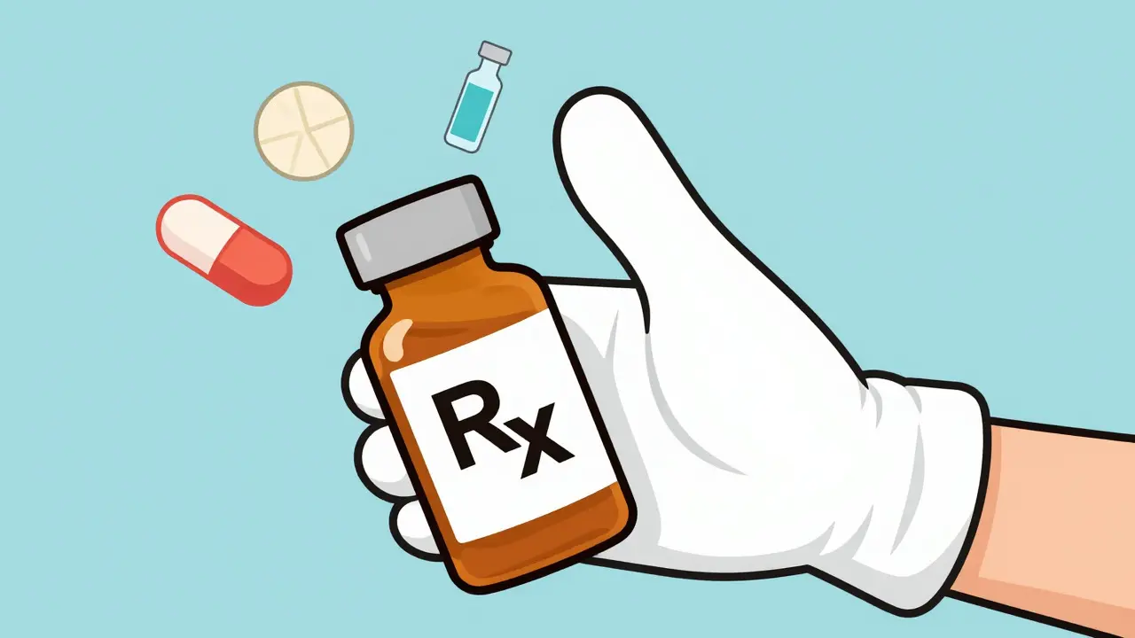 Cartoon illustration of hand pushing away medicine bottles to stop reaction