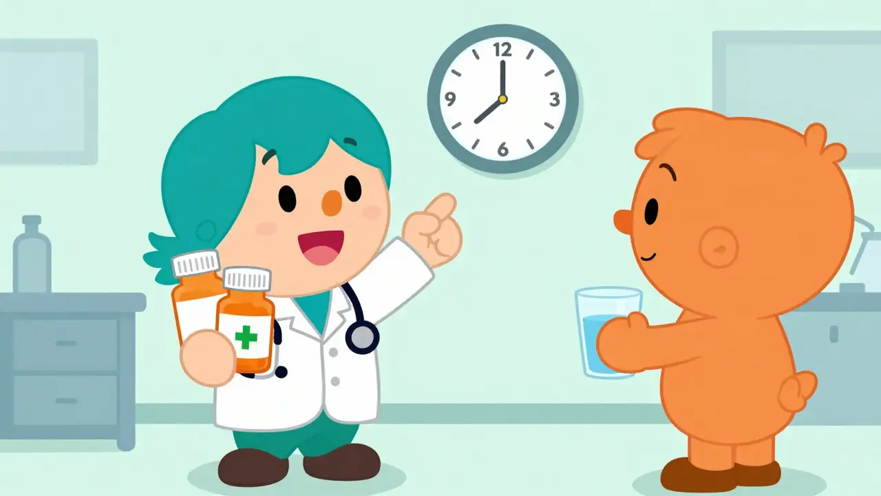 Doctor advising patient on safe med timing