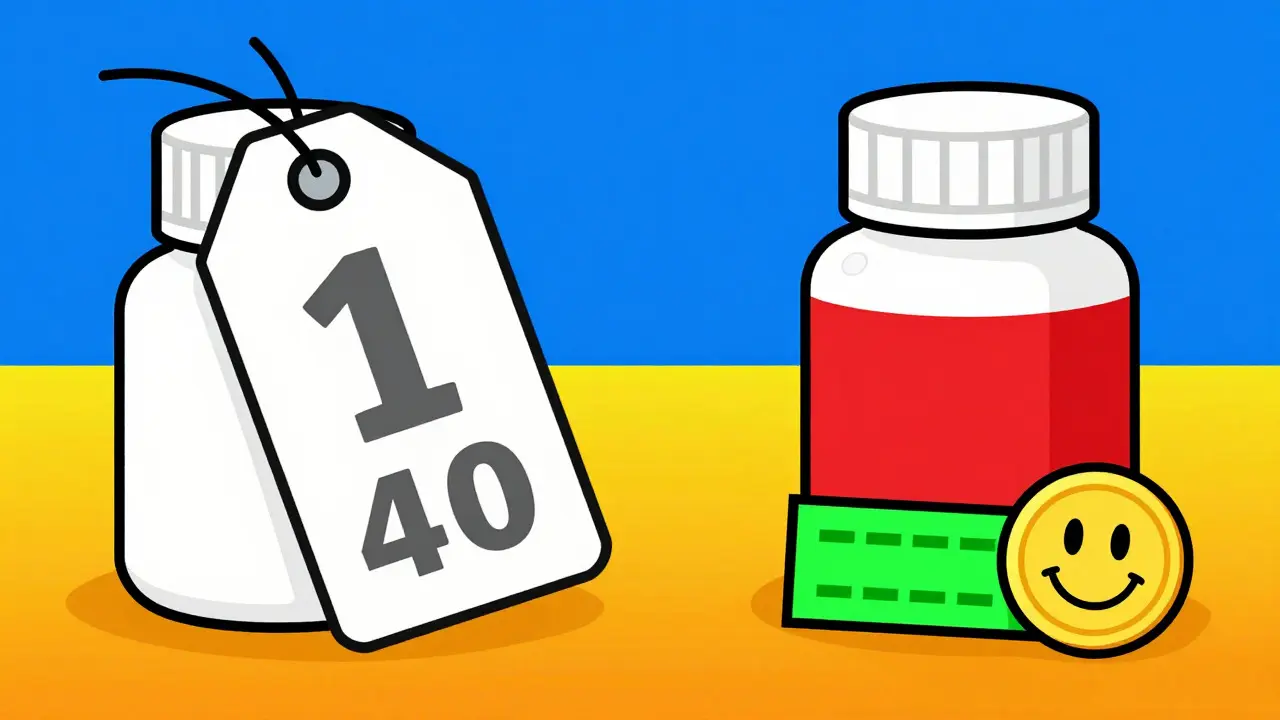 Illustration comparing expensive brand name vs cheap generic pills