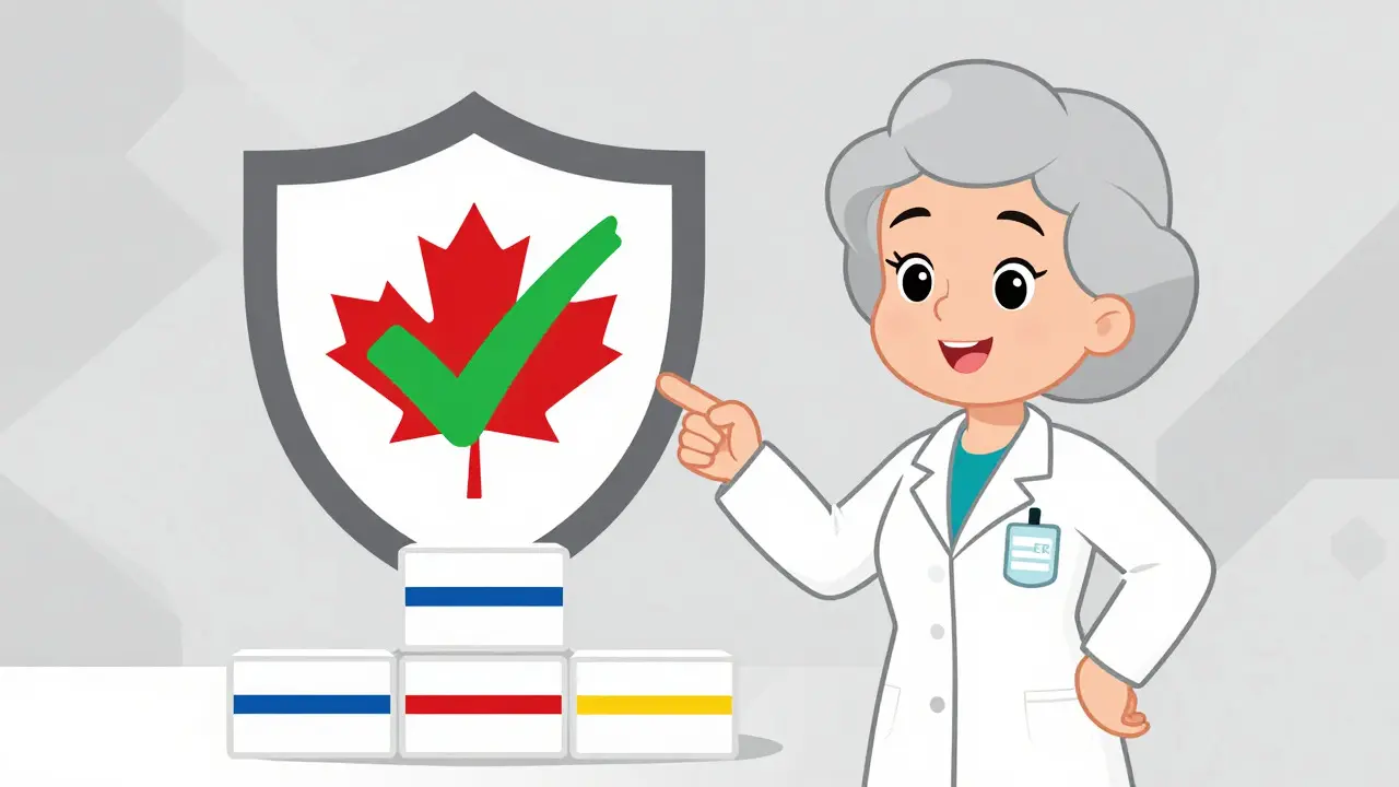 Cartoon pharmacist explaining certified online medication safety